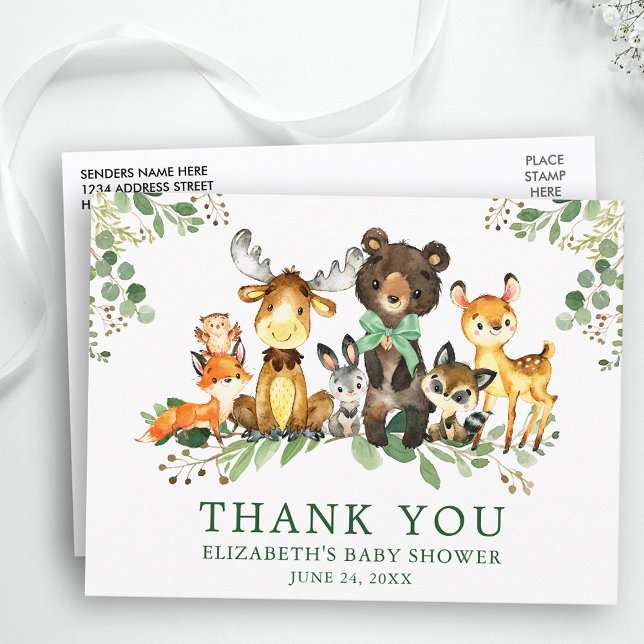 Postal Animales del Bosque al Agua Bebé Cumpleaños con La (Customize to change text size, color or text style.)