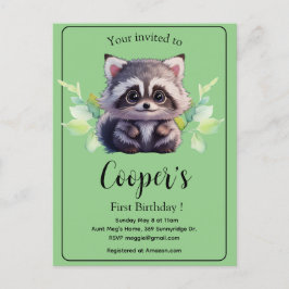 Postal Animales del bosque amigos mapache lindo 