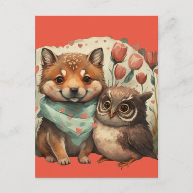 Postal Animales del día de San Valentín enamorados (Anverso)