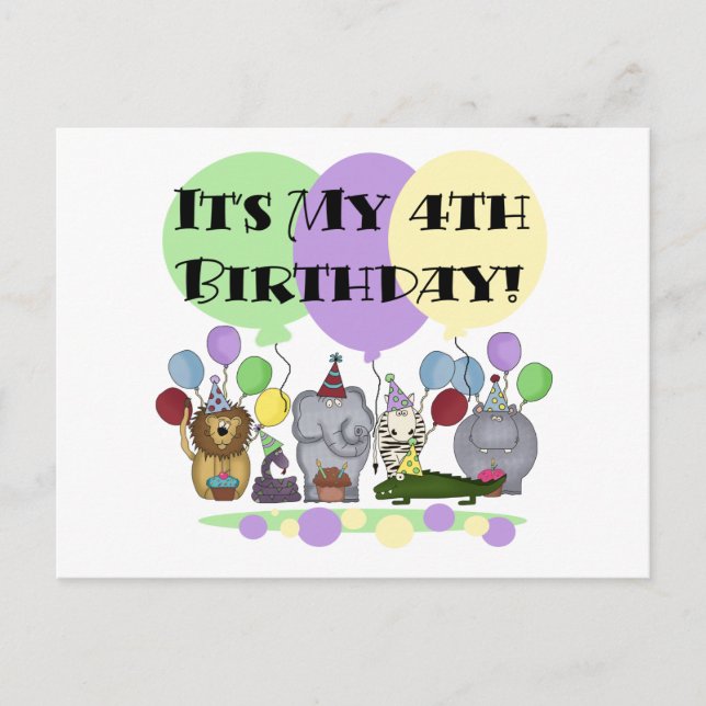 Postal Animales del zoológico 4 camisetas de cumpleaños y (Anverso)