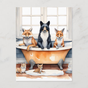 Postal Animales divertidos en baño