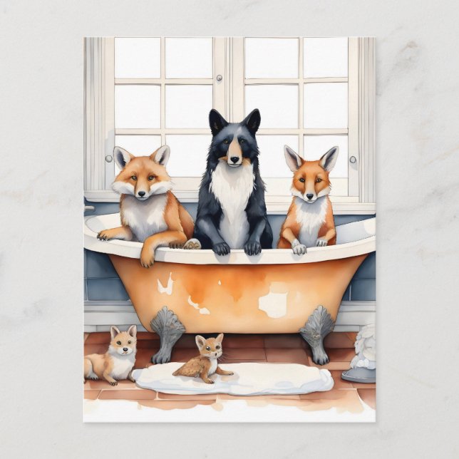 Postal Animales divertidos en baño (Anverso)