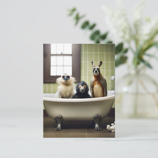 Postal Animales divertidos en el baño (Anverso de pie)