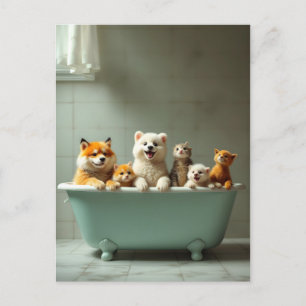 Postal Animales divertidos en la bañera