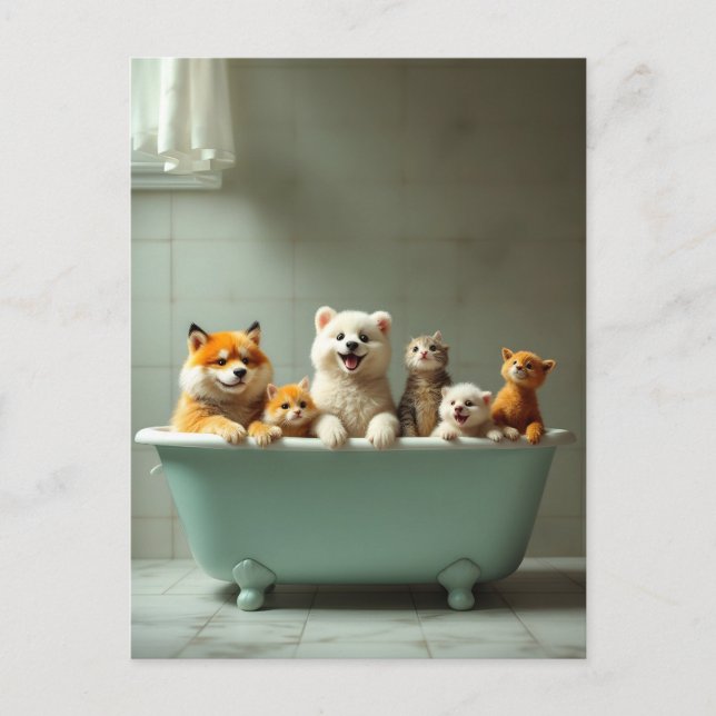 Postal Animales divertidos en la bañera (Anverso)