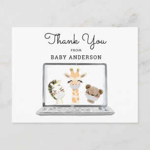 Postal Animales en máscaras Baby Shower virtual Gracias
