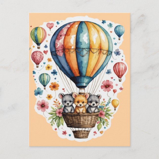 Postal Animales En Un Baloon (Anverso)