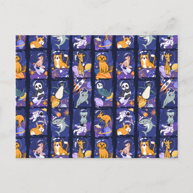 Postal Animales espaciales, animales en el espacio, anima (Anverso)