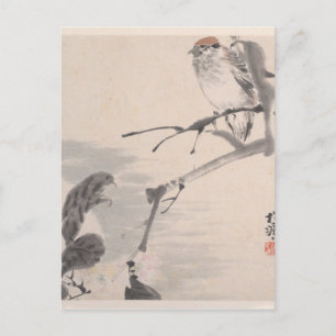 Postal Animales, flores y aves - Ren Yi
