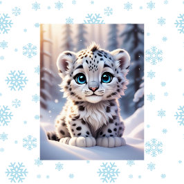 Postal Animales, invierno, Leopardo de la nieve, posta