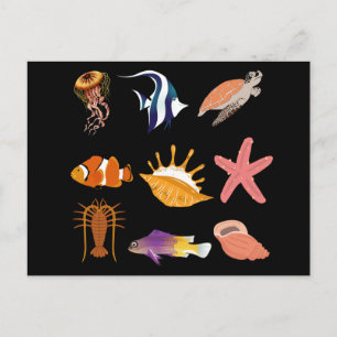 Postal Animales marinos: peces, tortugas, conchas marinas
