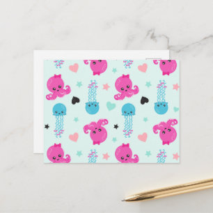 Postal Animales marinos, Vida marina, Pulpo, Medusa, Cora