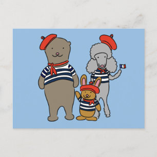 Postal Animales Personalizados adorables con ropa frances