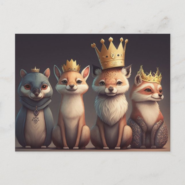 Postal Animales salvajes con coronas (Anverso)