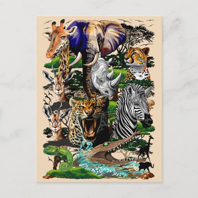 Postal Animales salvajes de sabana africanos (Anverso)