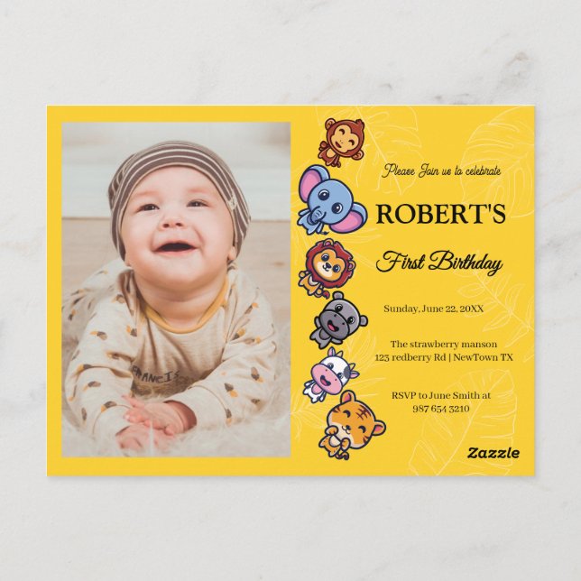 Postal animales salvajes primer cumpleaños (Reverso)