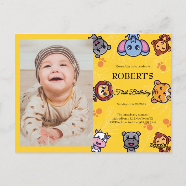 Postal animales salvajes primer cumpleaños (Reverso)