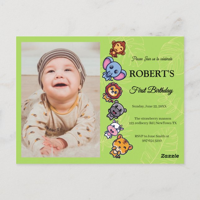 Postal animales salvajes primer cumpleaños (Reverso)