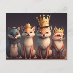 Postal Animales salvajes usando coronas