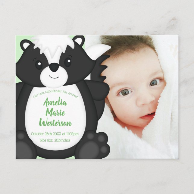 Postal Animales Skunk Baby Shower Woodland (Anverso)