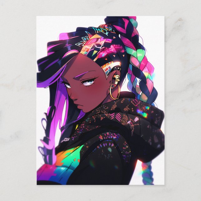 Postal Anime Chica arte afroamericano (Anverso)