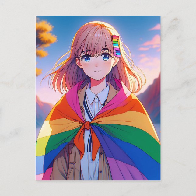 Postal Anime Chica con LGBTQIA+ Cabo (Anverso)