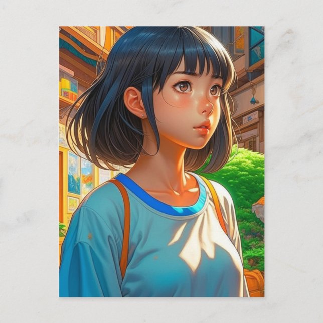 Postal Anime Chica en la ciudad | Mantener en contacto (Anverso)