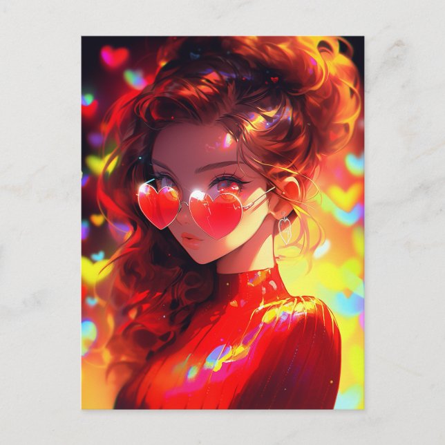 Postal Anime Chica Hearts (Anverso)