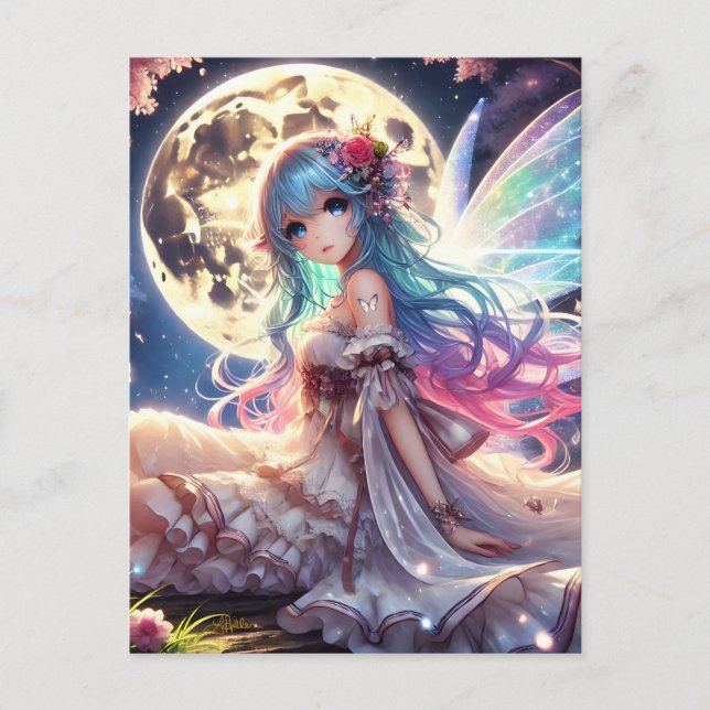 Postal Anime Chica Moon Fairy Princess in Garden (Anverso)