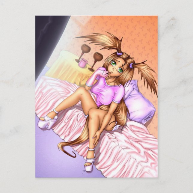 Postal Anime Chica Nikki en la cama (Anverso)