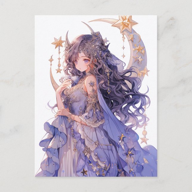 Postal Anime Chica Purple Moon Princess Fantasy Art (Anverso)