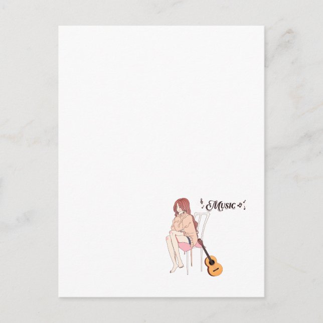 Postal Anime Chica Sitting with gwt & Music Notes - Aesth (Anverso)