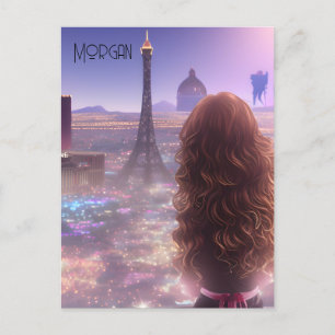 Postal Anime City Chica Day Dreaming con Vistas al Skylin