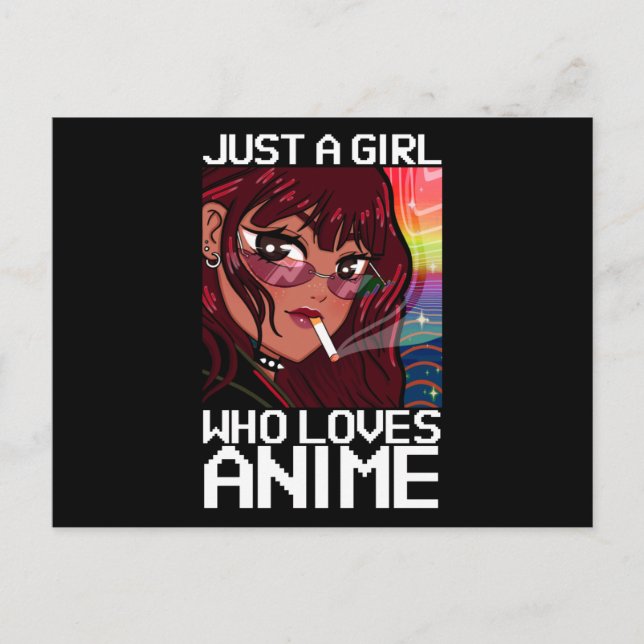 Postal Anime Manga fumando cigarrillo sólo un chica (Anverso)