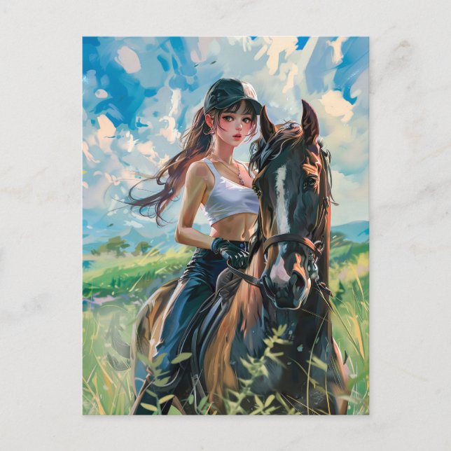 Postal Anime Rider en un majestuoso paisaje montañoso (Anverso)