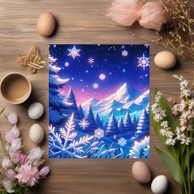 Postal Anime Style Winter Mountain Art Snowy Night Scene (Subido por el creador)