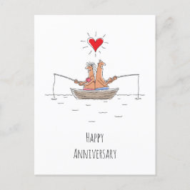 Postal Aniversario boda Corazón de Pesca Pareja Casada