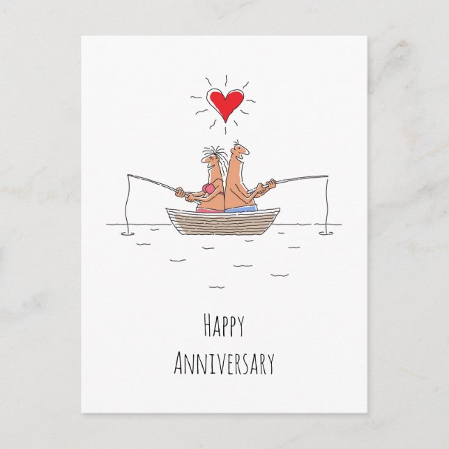 Postal Aniversario boda Corazón de Pesca Pareja Casada (Anverso)