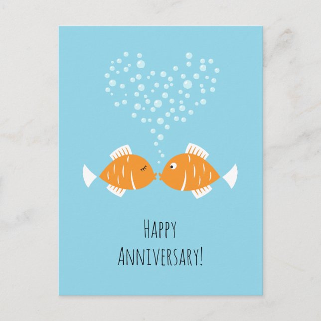 Postal Aniversario boda Pescado del Corazón Pareja Casada (Anverso)