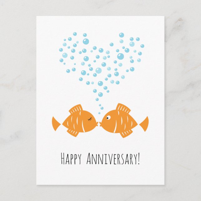 Postal Aniversario boda Pescado del Corazón Pareja Casada (Anverso)