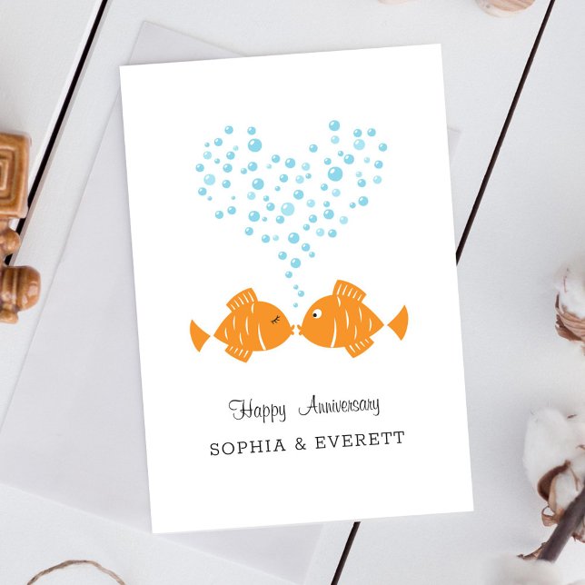 Postal Aniversario boda Pescado del Corazón Pareja Casada (Subido por el creador)