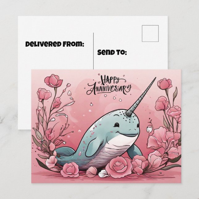 Postal Aniversario de Babby Narwhal (Anverso / Reverso)