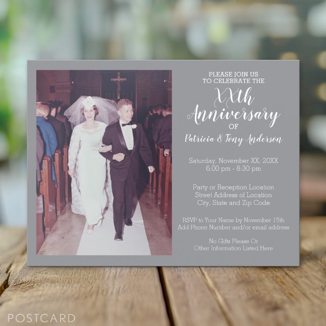 Postal Aniversario de boda con marco de foto vintage (Custom Photo Postcard for a Wedding Anniversary Invitation)
