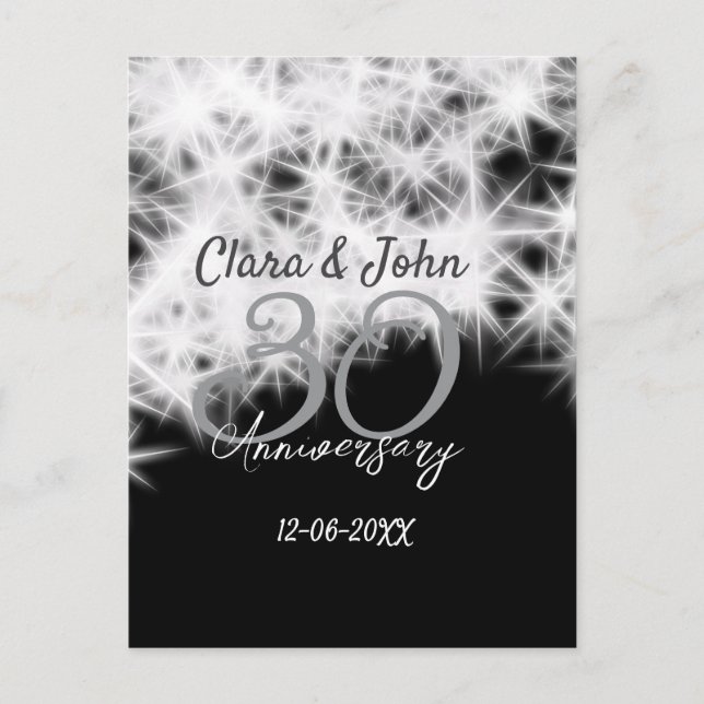 Postal Aniversario de bodas de plata gris negro 30º con b (Anverso)