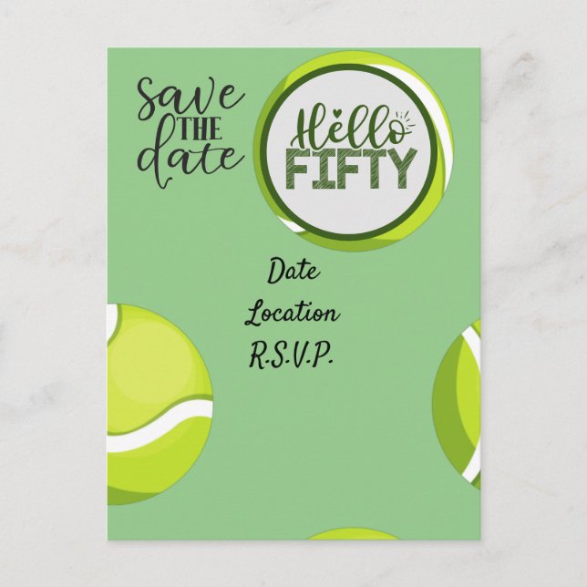 Postal Aniversario de cumpleaños número 50 de tenis Save  (Anverso)