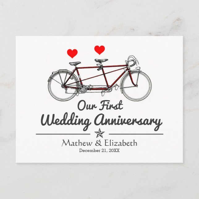 Postal Aniversario de la boda personalizada de la Bicicle (Anverso)