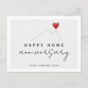 Postal Aniversario de la casa con techo de corazón rojo