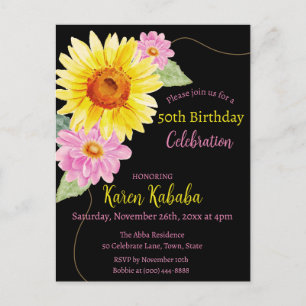 Postal Aniversario de la flor moderna de girasol amarillo