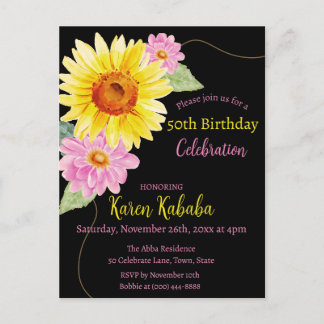 Postal Aniversario de la flor moderna de girasol amarillo