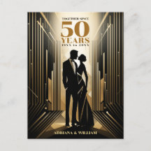 Aniversario del Boda Art Deco Retro Negro y Oro